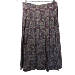 Vintage New Attitude 80s Fashion Paisley Print Kick Pleat A-line Skirt Size 12